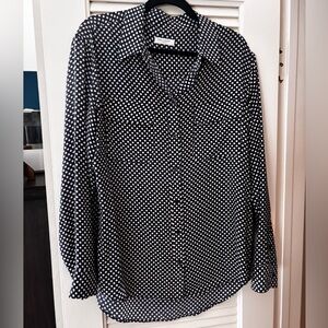 Equipment Blue and White Polka Dot Button-Up Shirt